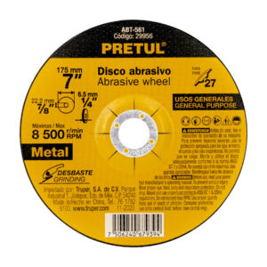 ABT-561 DISCO PARA DESBASTE DE METAL, TIPO 27, DIÁMETRO 7', PRETUL"