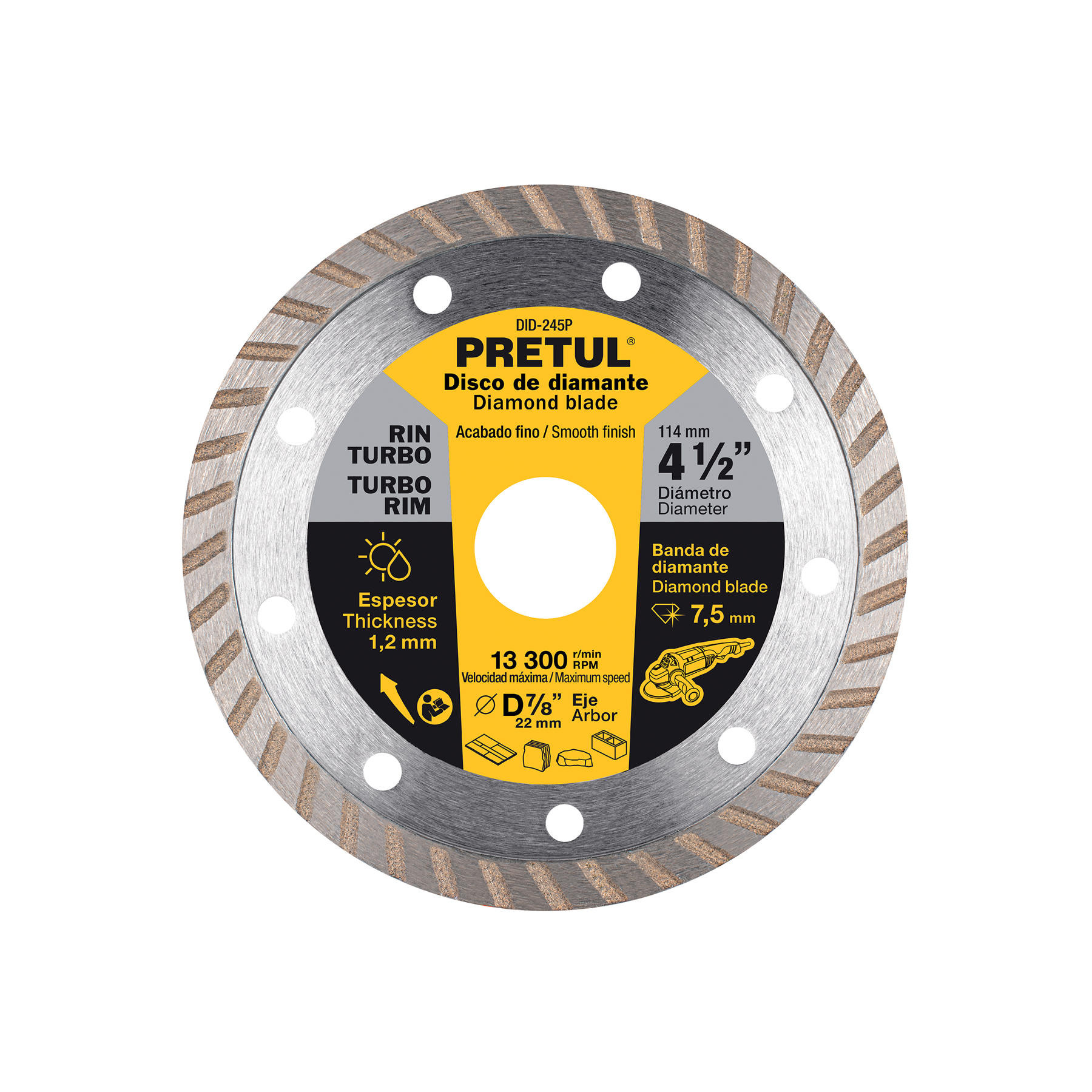 DISCO DE DIAMANTE, RIN TURBO, 4-1/2', PRETUL" DID-245P