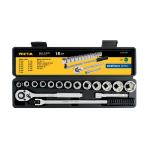 JD-1/2X17MM-P JUEGO DE MECÁNICO, 16 PIEZAS MÉTRICAS, 1/2″, PRETUL