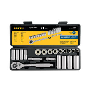 JD-3/8X21MM-P JUEGO DE MECÁNICO, 21 PIEZAS MÉTRICAS, 3/8″, PRETUL