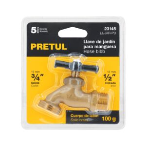 LL-JAR-PB LLAVE TERMINAL PARA JARDÍN, 1/2″ EN BLISTER, PRETUL