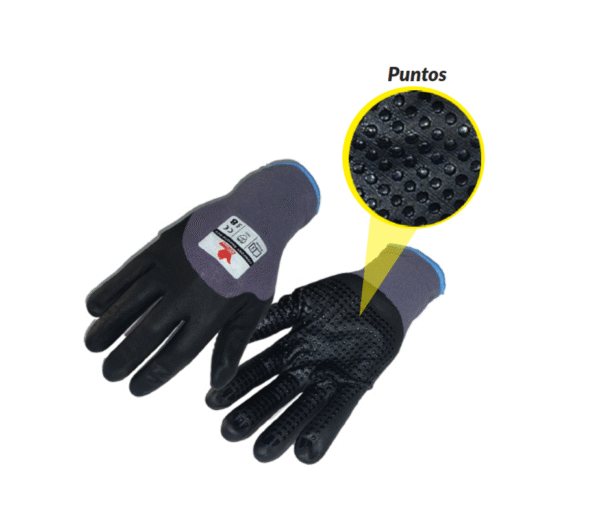 GUANTE SMOOTH DOT NYLON RECUBIERTO EN NITRILO, PALMA Y DORSO HASTA 3/4 CON REFUERZO DE PUNTOS NBR BOUYAN TALLA 7,8,9,10