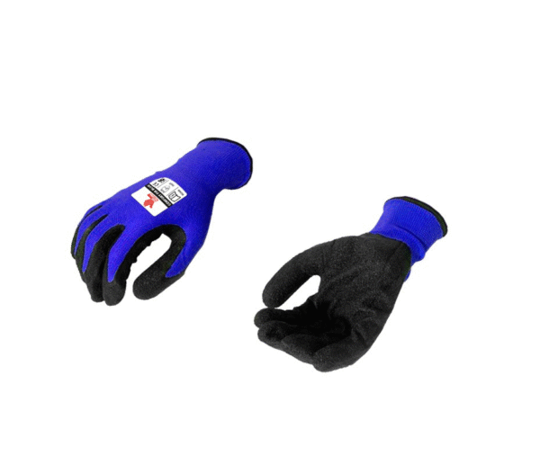 GUANTE FIR POLIÉSTER AZUL RECUBIERTO EN LÁTEX NEGRO CORRUGADO BOUYAN TALLA 9,10