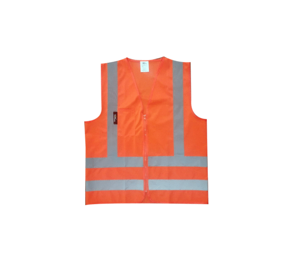 CHALECO REFLECTIVO MALLA COLOR NARANJA, 150 GRAMOS, CON BOLSILLO FRONTAL Y CIERRE DE CREMALLERA PLÁSTICO