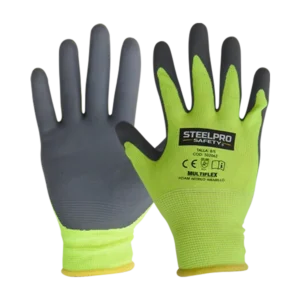 GUANTE MULTIFLEX FOAM NITRILO AMARILLO HV/GRIS-L MARCA STEELPRO
