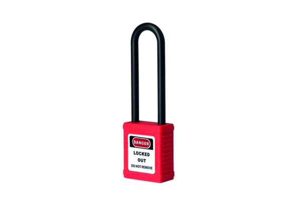 CANDADO PARA BLOQUEO CON GRILLETE DE NYLON AISLANTE 76 MM, ROJO BOUYAN