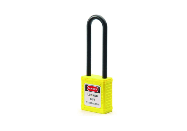 CANDADO PARA BLOQUEO CON GRILLETE DE NYLON AISLANTE 76 MM, AMARILLO BOUYAN