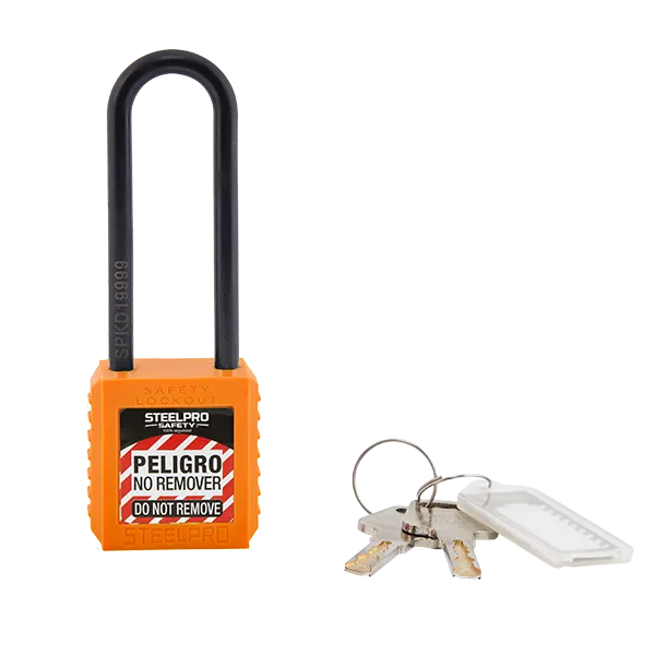CANDADO GRILLETE LARGO NYLON/CUERPO PA RESISTENTE UV COLOR NARANJA MARCA STEELPRO