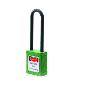 CANDADO PARA BLOQUEO CON GRILLETE DE NYLON AISLANTE 76 MM, VERDE BOUYAN