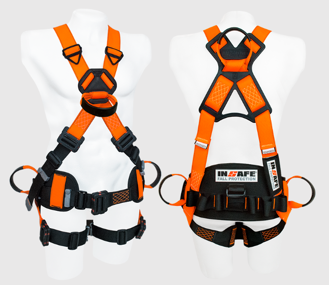 Arnes 4 Argollas en Reata Dieléctrico, Soporte Lumbar y Porta Herramientas INSAFE IN-8009-12*