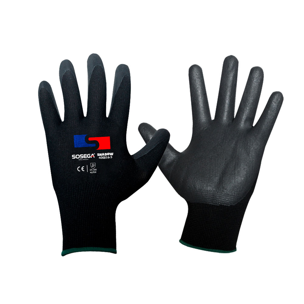 GUANTE SHADOW GLOVE 13G BLACK POLYESTER, NITRILE COATED, FOAM FINISH MARCA SOSEGA
