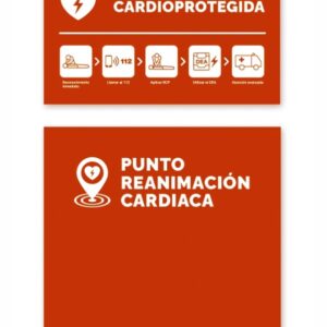 SEÑALIZACIÓN INFORMATIVA DE ZONA CARDIOPROTEGIDA CON CADENA DE SUPERVIVENCIA E INFORMACIÓN PERSONALIZADA DEL CLIENTE