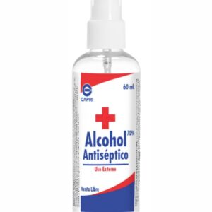 ALCOHOL ANTISÉPTICO AL 70 % x 60 ml. CON ATOMIZADOR. PRESENTACIÓN FRASCO PLÁSTICO x UNIDAD