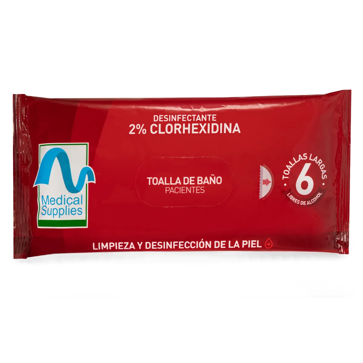 TOALLA DE BAÑO PACIENTE IMPREGNADA DE CLORHEXIDINA AL 2 %. BOLSA POR SEIS TOALLAS