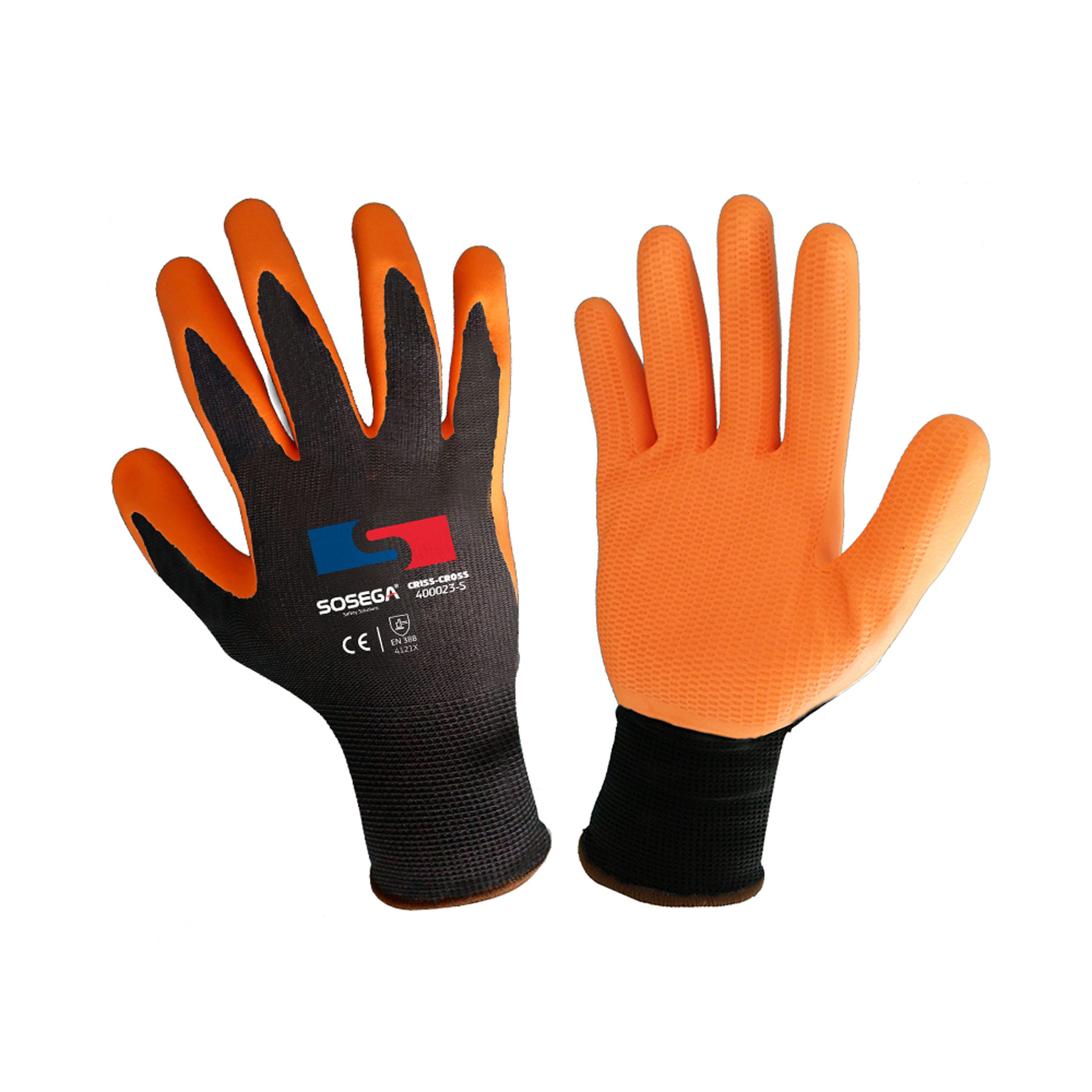 GUANTE CRISS-CROSS GLOVE 13G POLYESTER SHELL FOAM NITRILE COATED, CRISS-CROSS ON THE PALM MARCA SOSEGA
