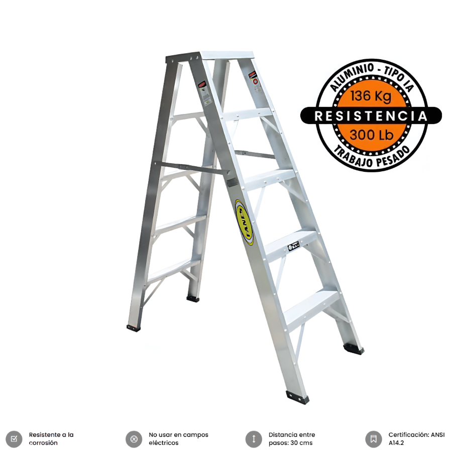 ESCALERA ALUMINIO TIJERA 2BL/SERV  CAPACIDAD 136KG FANES 10 PASOS 3M