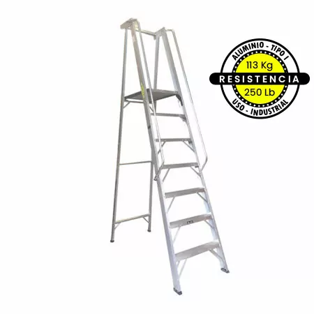 ESCALERA ALUMINIO PLATAFORMA C/BARAN 2 CAPACIDAD 113KG FANES 2 PASOS 0.6M