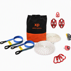 KIT LÍNEA DE VIDA VERTICAL PORTÁTIL EN CABLE ACERO 8MM – GRIS / NARANJA MARCA XP