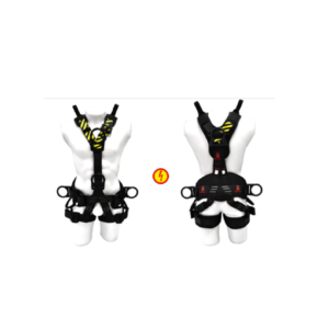 ARNÉS HD DIELÉCTRICO 4000V DE 5 PUNTOS TIPO Y CON SOPORTE LUMBAR – NEGRO / AMARILLO FLUO MARCA XP