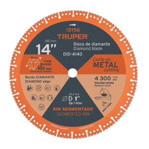 DISCO DE DIAMANTE DE 14″ X 4 MM, CORTE DE METAL, TRUPER TRUPER REFERENCIA DID-4140 CODIGO: 15156