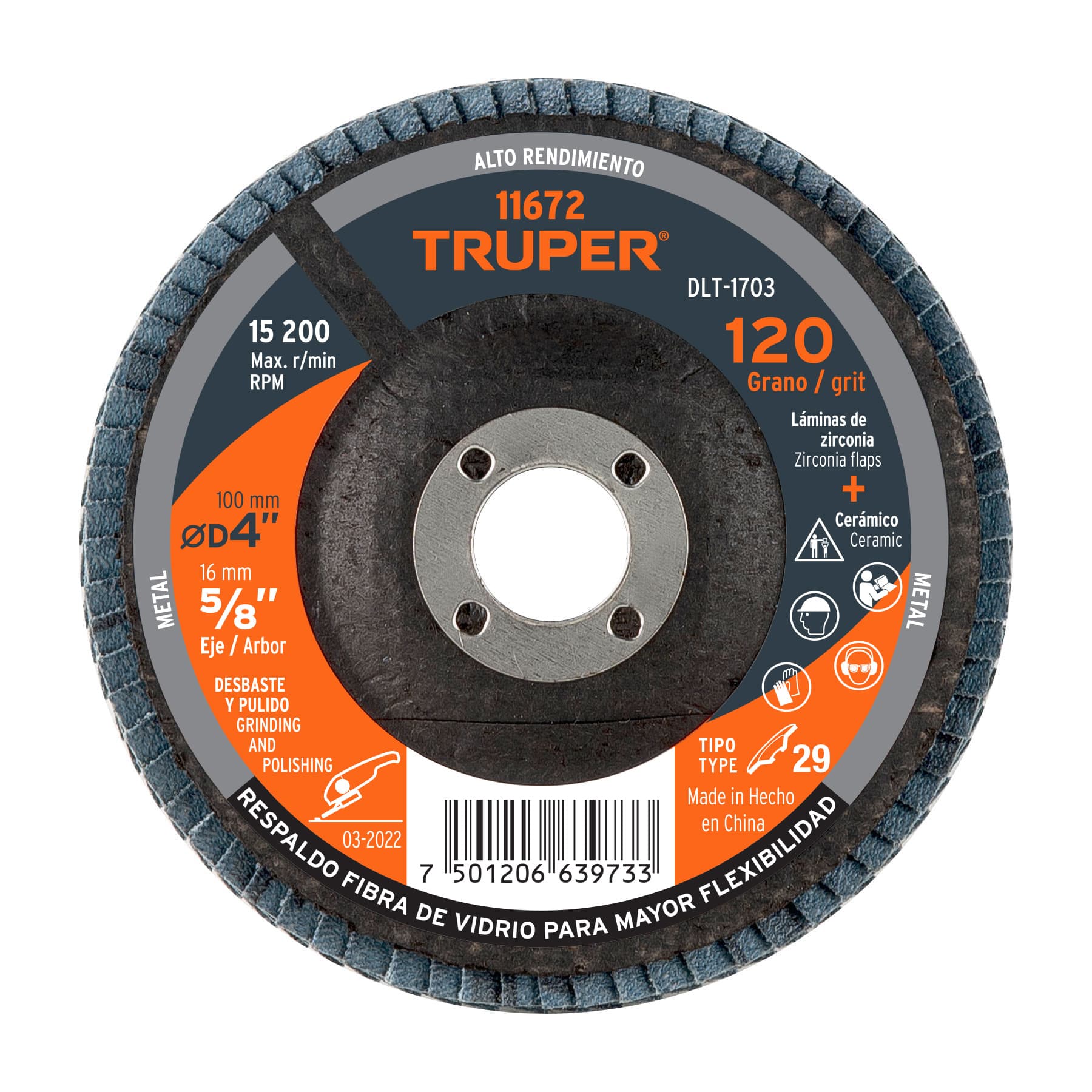 DISCO LAMINADO,D-4",H-5/8",ZIRC TRUPER REFERENCIA DLT-1703 CODIGO: 11672