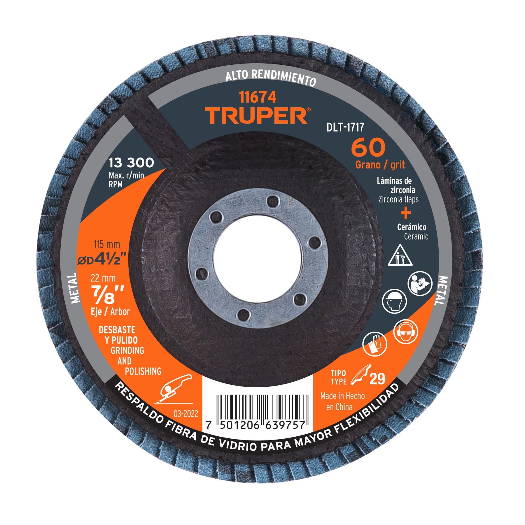 DISCO LAMINADO, D-4-1/2", H-7/8 TRUPER REFERENCIA DLT-1717 CODIGO: 11674