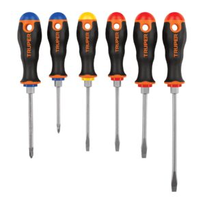 JUEGO DE 6 DESTORNILLADORES MANGO COMFORT GRIP, TRUPER TRUPER REFERENCIA DTJ-6B CODIGO: 19621