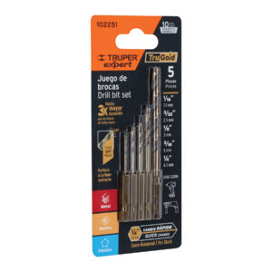 JUEGO DE 5 BROCAS HSS PARA METAL ZANCO CAMBIO RÁPIDO, EXPERT TRUPER REFERENCIA JBAV-5R CODIGO: 102251