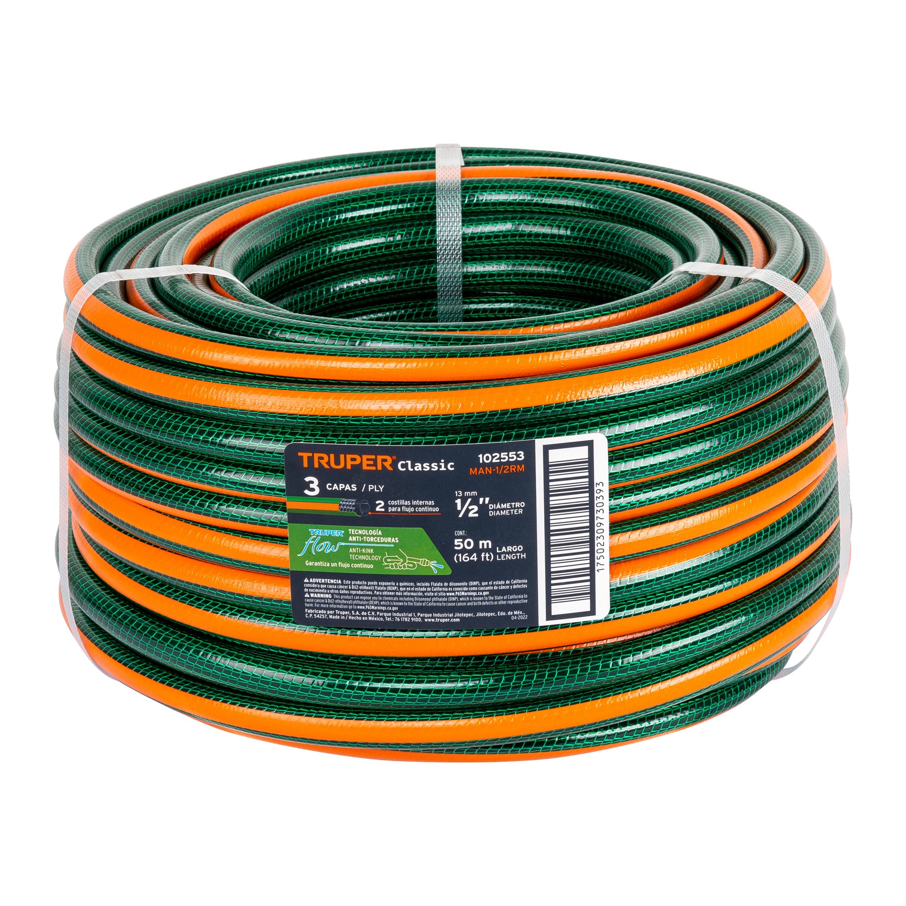 METRO DE MANGUERA 1/2" 3 CAPAS EN ROLLO DE 50 M, TRUPER FIERO REFERENCIA MAN-1/2RM CODIGO: 102553