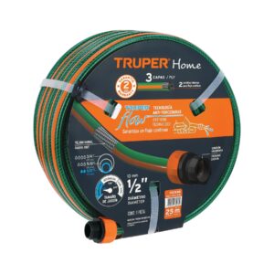 MANGUERA 1/2″ REFORZADA 3 CAPAS 25 M CONEXIONES PLÁSTICAS TRUPER REFERENCIA MAN-25X1/2RE CODIGO: 102546