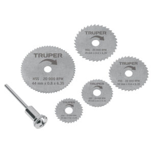 JUEGO DE 5 MINIDISCOS SIERRA Y ADAPTADOR PARA MOTO TOOL TRUPER REFERENCIA MOTO-5D CODIGO: 102328